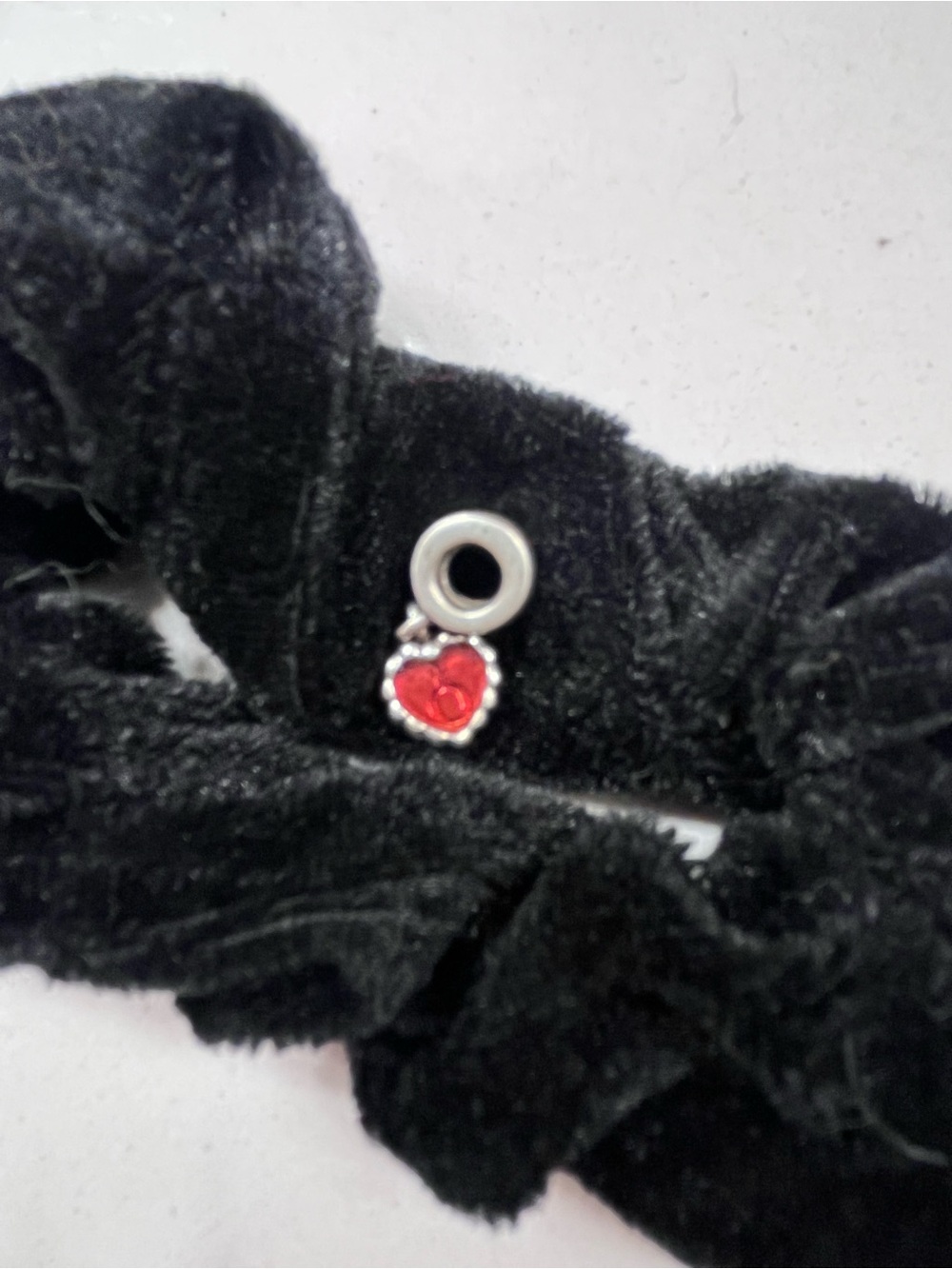 Pandora S925 ALE retired Red Heart Charm on Black Velvet Bracelet